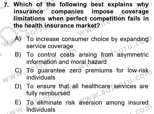 Health Economics Dersi 2025 - 2026 Yılı (Final) Dönem Sonu Sınav Soruları 7. Soru