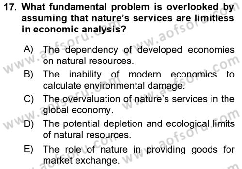 Economics Of Natural Resources And Environment Dersi 2024 - 2025 Yılı (Vize) Ara Sınav Soruları 17. Soru