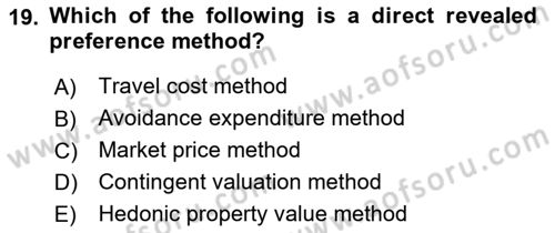 Economics Of Natural Resources And Environment Dersi 2024 - 2025 Yılı (Vize) Ara Sınav Soruları 19. Soru