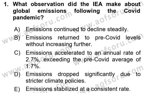 Economics Of Natural Resources And Environment Dersi 2024 - 2025 Yılı (Final) Dönem Sonu Sınav Soruları 1. Soru