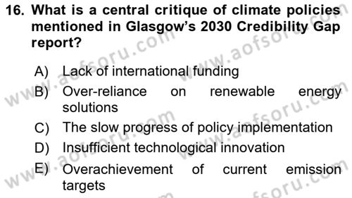 Economics Of Natural Resources And Environment Dersi 2024 - 2025 Yılı (Final) Dönem Sonu Sınav Soruları 16. Soru