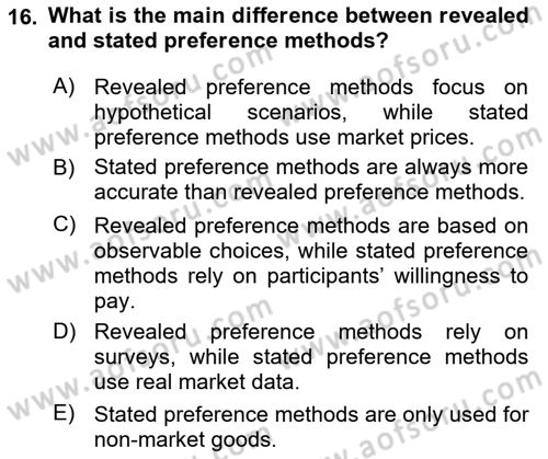 Economics Of Natural Resources And Environment Dersi 2024 - 2025 Yılı Yaz Okulu Sınav Soruları 16. Soru