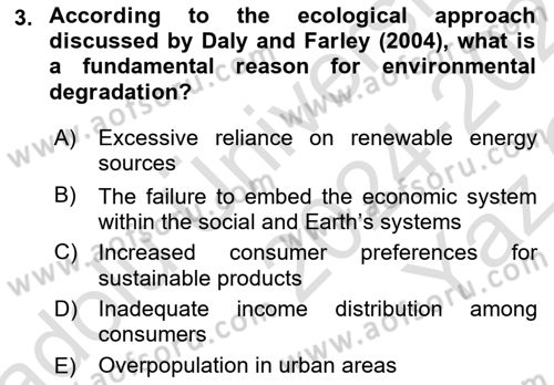 Economics Of Natural Resources And Environment Dersi 2024 - 2025 Yılı Yaz Okulu Sınav Soruları 3. Soru