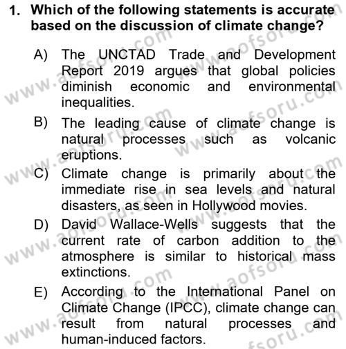 Economics Of Natural Resources And Environment Dersi 2025 - 2026 Yılı (Vize) Ara Sınav Soruları 1. Soru