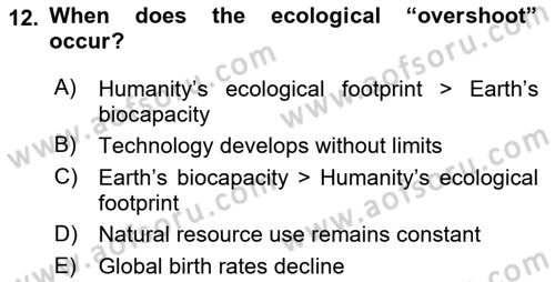 Economics Of Natural Resources And Environment Dersi 2025 - 2026 Yılı (Vize) Ara Sınav Soruları 12. Soru