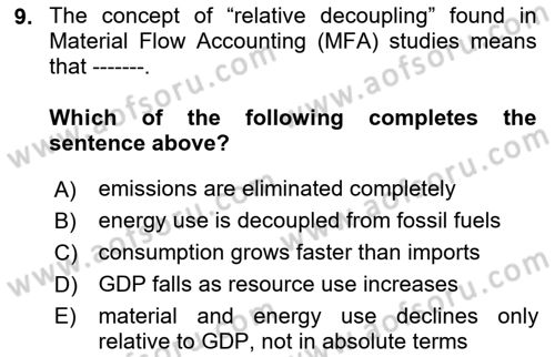 Economics Of Natural Resources And Environment Dersi 2025 - 2026 Yılı (Final) Dönem Sonu Sınav Soruları 9. Soru