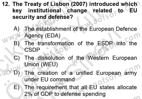 The European Union And Global Politics Dersi 2024 - 2025 Yılı (Vize) Ara Sınav Soruları 12. Soru