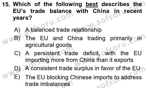 The European Union And Global Politics Dersi 2024 - 2025 Yılı (Final) Dönem Sonu Sınav Soruları 15. Soru