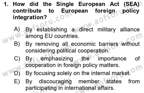 The European Union And Global Politics Dersi 2025 - 2026 Yılı (Vize) Ara Sınav Soruları 1. Soru