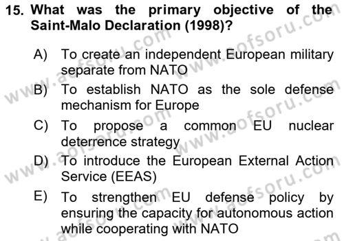 The European Union And Global Politics Dersi 2025 - 2026 Yılı (Vize) Ara Sınav Soruları 15. Soru