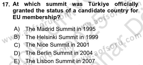 The European Union And Global Politics Dersi 2025 - 2026 Yılı (Vize) Ara Sınav Soruları 17. Soru