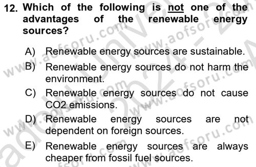Energy Economics Dersi 2024 - 2025 Yılı (Vize) Ara Sınav Soruları 12. Soru