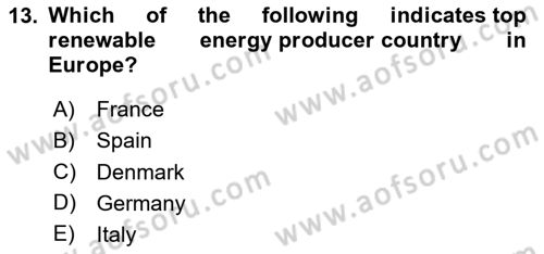 Energy Economics Dersi 2024 - 2025 Yılı (Vize) Ara Sınav Soruları 13. Soru