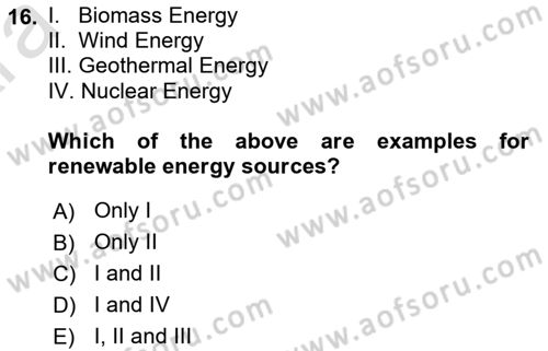 Energy Economics Dersi 2024 - 2025 Yılı (Vize) Ara Sınav Soruları 16. Soru