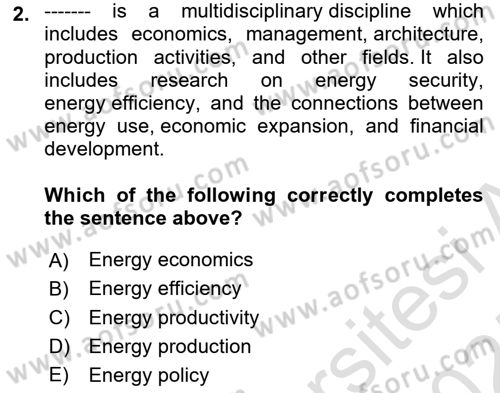 Energy Economics Dersi 2024 - 2025 Yılı (Vize) Ara Sınav Soruları 2. Soru