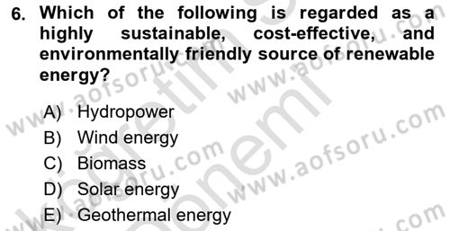 Energy Economics Dersi 2024 - 2025 Yılı (Vize) Ara Sınav Soruları 6. Soru