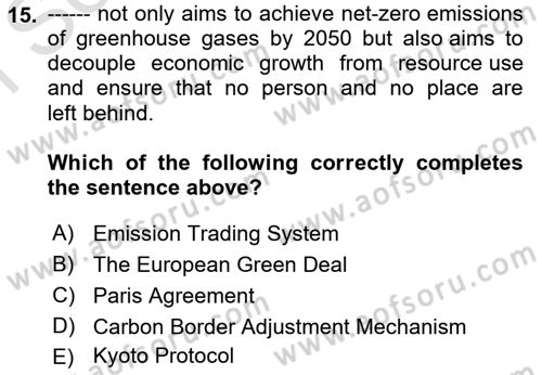 Energy Economics Dersi 2024 - 2025 Yılı (Final) Dönem Sonu Sınav Soruları 15. Soru