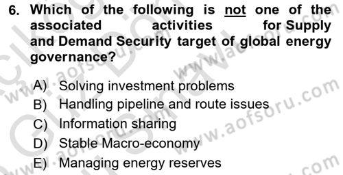Energy Economics Dersi 2024 - 2025 Yılı (Final) Dönem Sonu Sınav Soruları 6. Soru