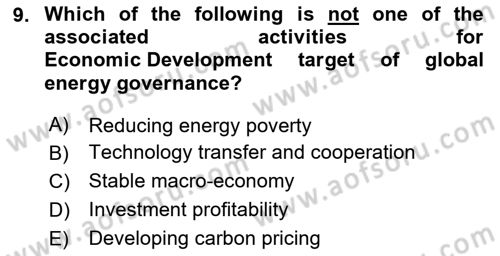 Energy Economics Dersi 2024 - 2025 Yılı (Final) Dönem Sonu Sınav Soruları 9. Soru