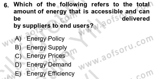 Energy Economics Dersi 2024 - 2025 Yılı Yaz Okulu Sınav Soruları 6. Soru