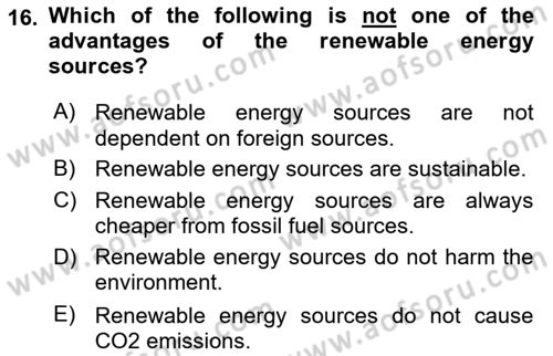 Energy Economics Dersi 2025 - 2026 Yılı (Vize) Ara Sınav Soruları 16. Soru
