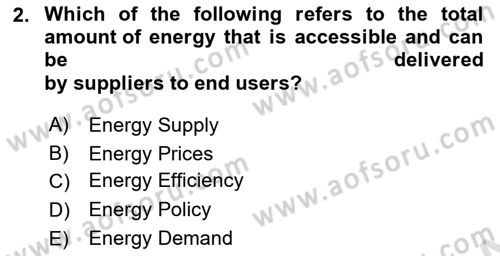 Energy Economics Dersi 2025 - 2026 Yılı (Vize) Ara Sınav Soruları 2. Soru