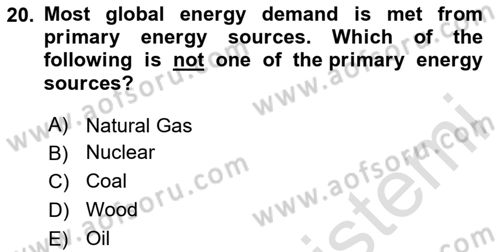 Energy Economics Dersi 2025 - 2026 Yılı (Vize) Ara Sınav Soruları 20. Soru