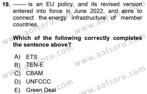 Energy Economics Dersi 2025 - 2026 Yılı (Final) Dönem Sonu Sınav Soruları 19. Soru