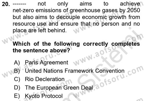 Energy Economics Dersi 2025 - 2026 Yılı (Final) Dönem Sonu Sınav Soruları 20. Soru