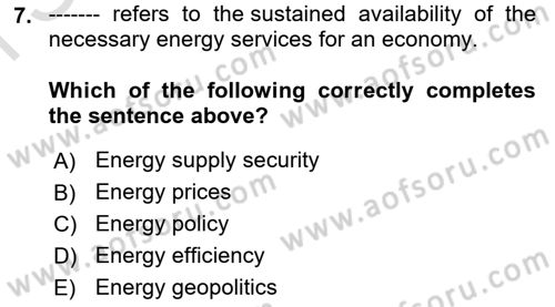 Energy Economics Dersi 2025 - 2026 Yılı (Final) Dönem Sonu Sınav Soruları 7. Soru