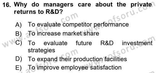 Economics Of Science Technology And İnnovation Dersi 2024 - 2025 Yılı (Vize) Ara Sınav Soruları 16. Soru