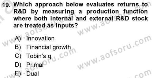 Economics Of Science Technology And İnnovation Dersi 2024 - 2025 Yılı (Vize) Ara Sınav Soruları 19. Soru