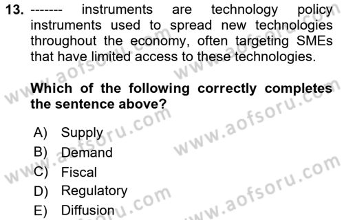 Economics Of Science Technology And İnnovation Dersi 2024 - 2025 Yılı (Final) Dönem Sonu Sınav Soruları 13. Soru