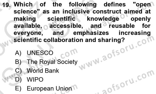 Economics Of Science Technology And İnnovation Dersi 2024 - 2025 Yılı (Final) Dönem Sonu Sınav Soruları 19. Soru