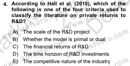 Economics Of Science Technology And İnnovation Dersi 2024 - 2025 Yılı (Final) Dönem Sonu Sınav Soruları 4. Soru