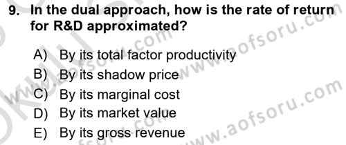 Economics Of Science Technology And İnnovation Dersi 2024 - 2025 Yılı Yaz Okulu Sınav Soruları 9. Soru