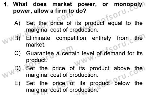 Agricultural Economics Dersi 2024 - 2025 Yılı (Vize) Ara Sınav Soruları 1. Soru