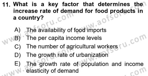 Agricultural Economics Dersi 2024 - 2025 Yılı (Vize) Ara Sınav Soruları 11. Soru