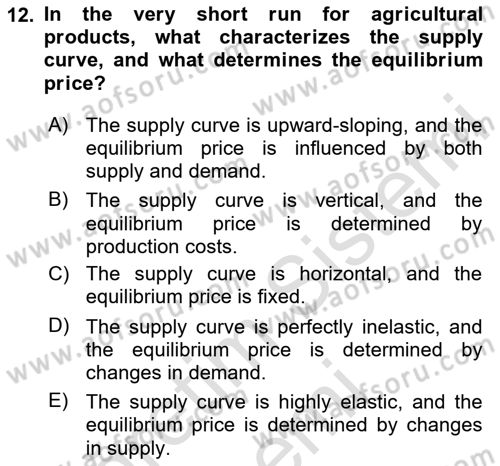 Agricultural Economics Dersi 2024 - 2025 Yılı (Vize) Ara Sınav Soruları 12. Soru