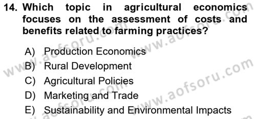 Agricultural Economics Dersi 2024 - 2025 Yılı (Vize) Ara Sınav Soruları 14. Soru