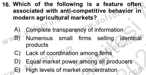 Agricultural Economics Dersi 2024 - 2025 Yılı (Vize) Ara Sınav Soruları 16. Soru