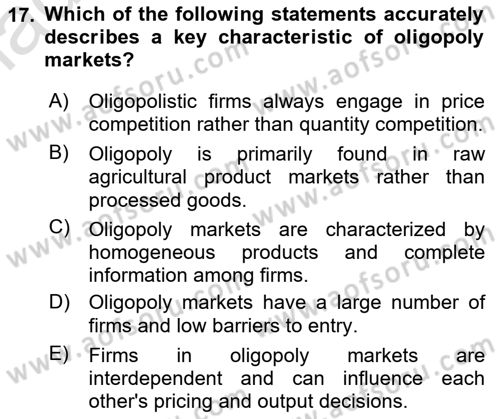 Agricultural Economics Dersi 2024 - 2025 Yılı (Vize) Ara Sınav Soruları 17. Soru