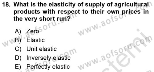 Agricultural Economics Dersi 2024 - 2025 Yılı (Vize) Ara Sınav Soruları 18. Soru