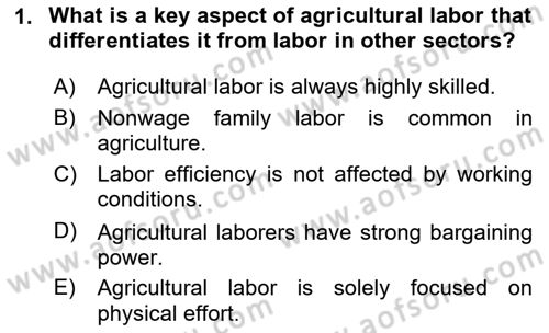 Agricultural Economics Dersi 2024 - 2025 Yılı (Final) Dönem Sonu Sınav Soruları 1. Soru