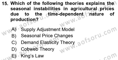 Agricultural Economics Dersi 2024 - 2025 Yılı (Final) Dönem Sonu Sınav Soruları 15. Soru
