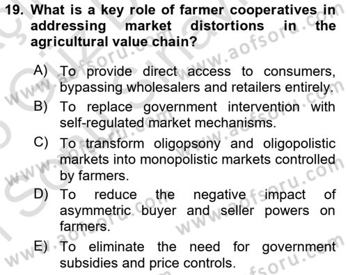 Agricultural Economics Dersi 2024 - 2025 Yılı (Final) Dönem Sonu Sınav Soruları 19. Soru