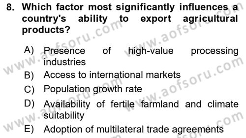 Agricultural Economics Dersi 2024 - 2025 Yılı (Final) Dönem Sonu Sınav Soruları 8. Soru