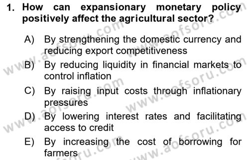 Agricultural Economics Dersi 2024 - 2025 Yılı Yaz Okulu Sınav Soruları 1. Soru