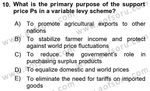 Agricultural Economics Dersi 2024 - 2025 Yılı Yaz Okulu Sınav Soruları 10. Soru