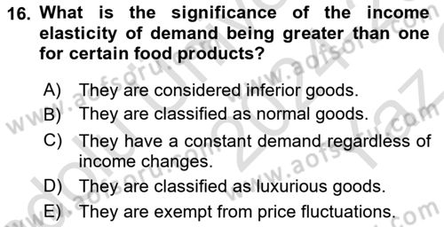 Agricultural Economics Dersi 2024 - 2025 Yılı Yaz Okulu Sınav Soruları 16. Soru